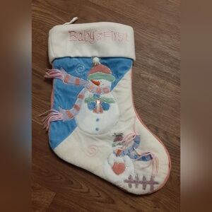 Baby's 1st Christmas Stocking Blue and white with Snowmen - EUC